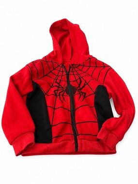 Boys Spider Web Hoodie Size 6Y Red Black Full Zip Costume Superhero Jacket